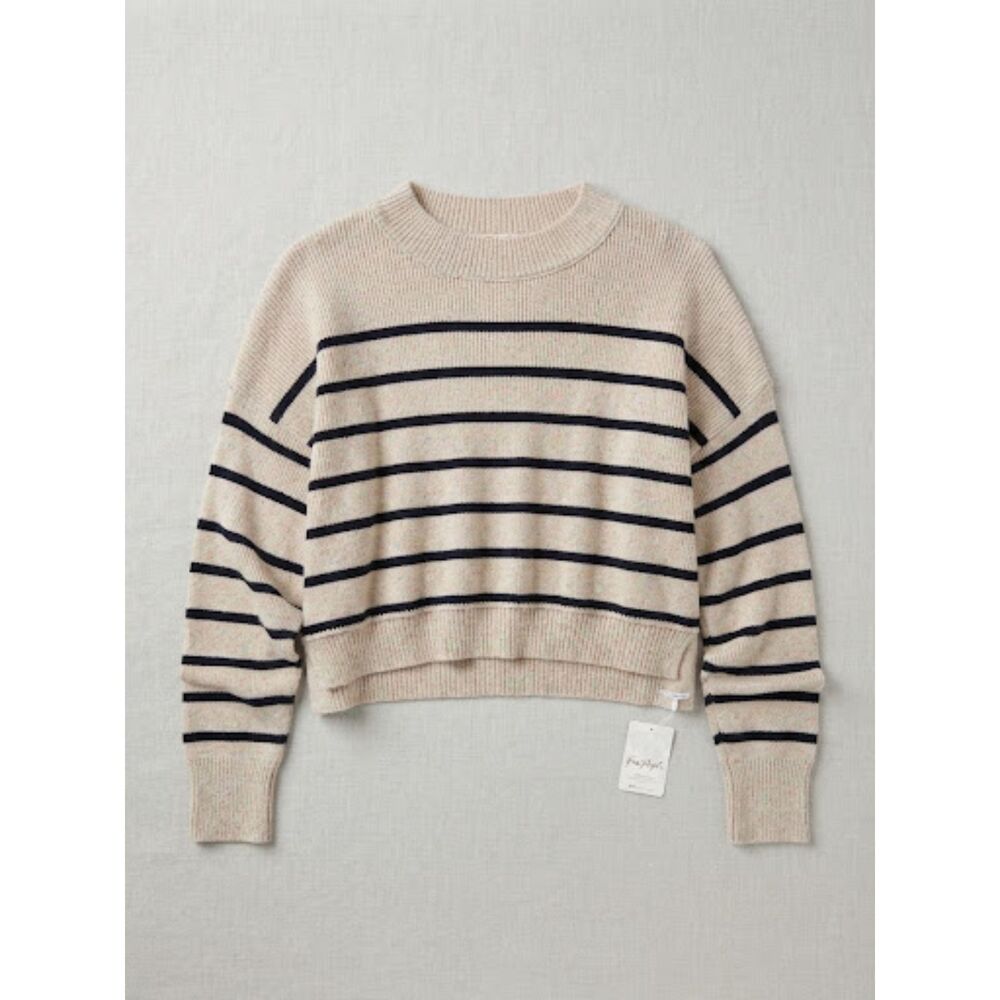 NWT Free People Easy Street Cropped Striped Sweater Pearl Combo Size Medium